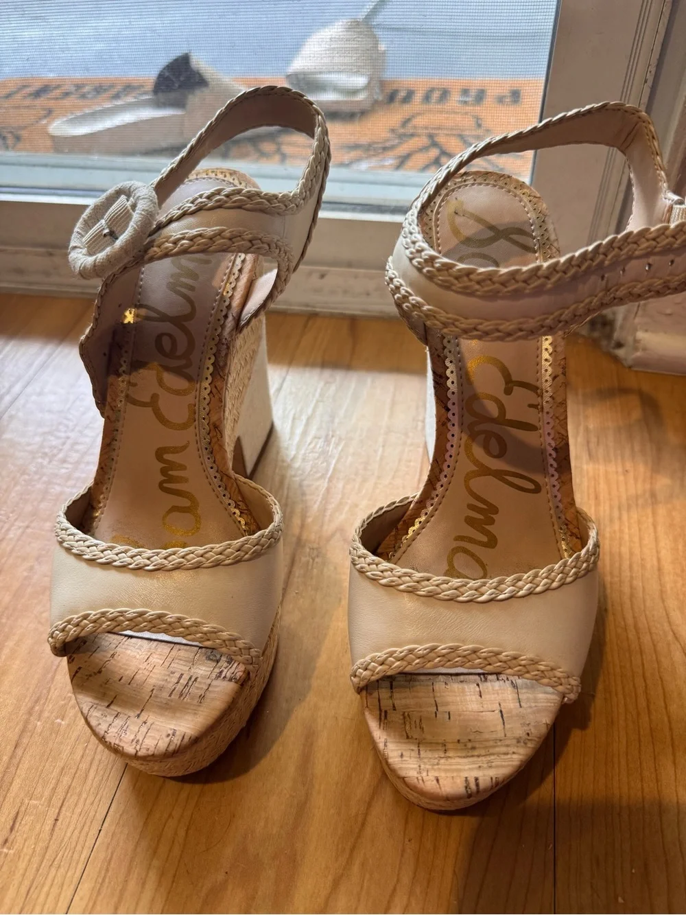 Sam Edelman Cream Braided Cork Platform Wedges